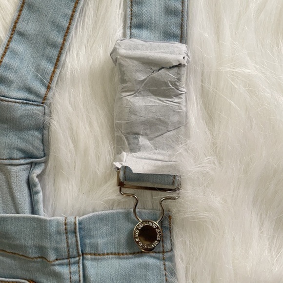 Light Wash Denim Overall‎ Romper Shorts - Picture 6 of 10